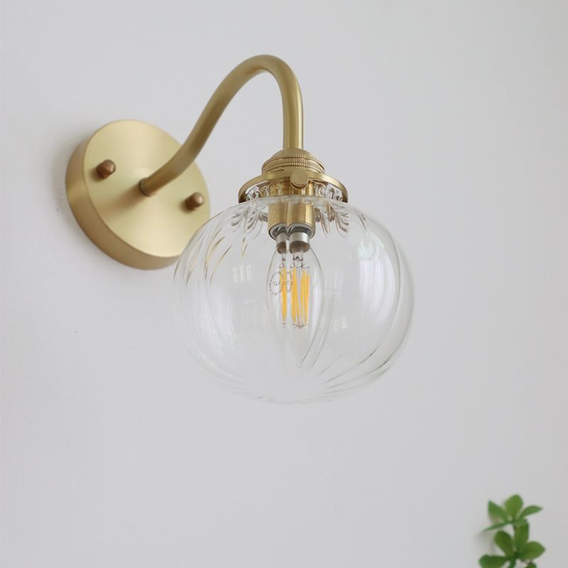 Bedroom Sconce Light Fixture Modern Style Clear Wall Light Fixture with Pumpkin Glass Shade