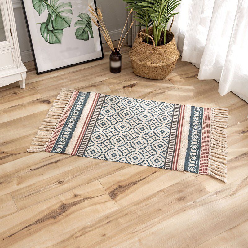 Tappeto multicolore bohémien Americana Stampa tappeto Fringe Fringe Cotton Blend Tappeto per arredamento per la casa