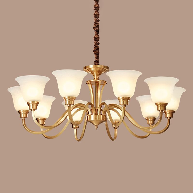 Flared Stairs Ceiling Chandelier Antique Frosted Glass Brass Pendant Lighting Fixture