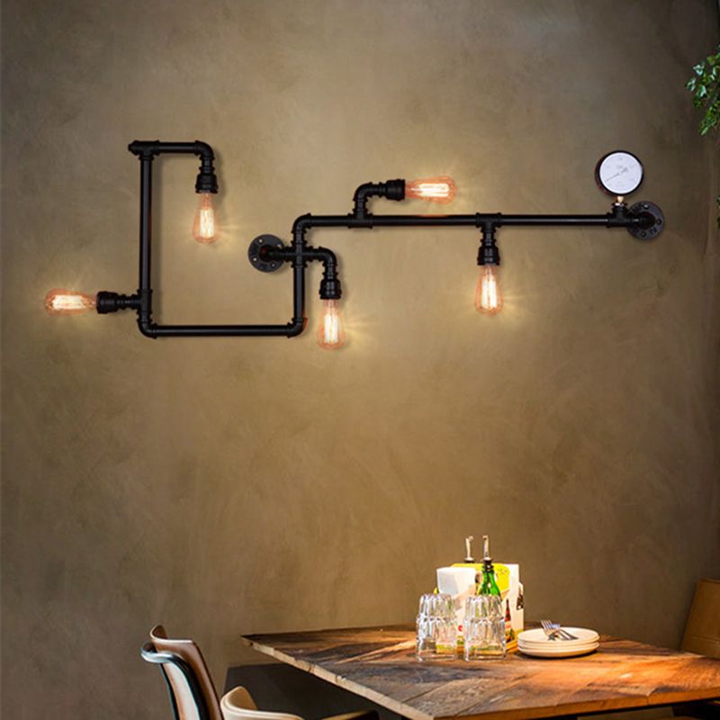 Industrial Retro Water Pipe Wall Mounted Light Fixture Metal Sconce Lights