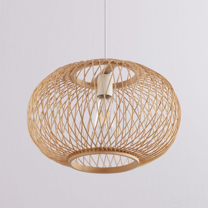 Bamboo Lantern Pendant Light Fixture Contemporary Style Beige Ceiling Pendant Light