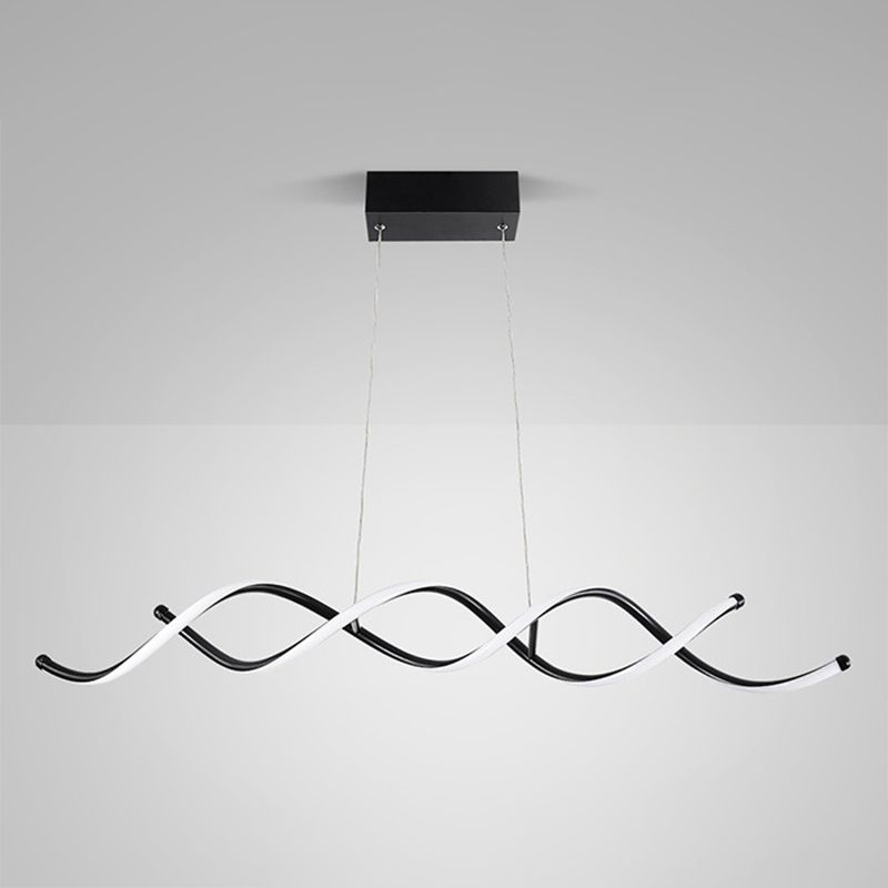 Wave Dinning Room Pendant Ceiling Light Metal LED Contemporary Suspended Lighting Fixture in Black
