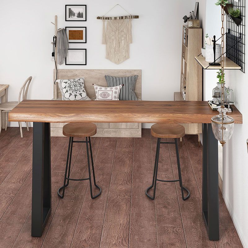 Table de la barre de pin brun industriel Rectangle Table du bistrot de piédestal double noir (unique table)