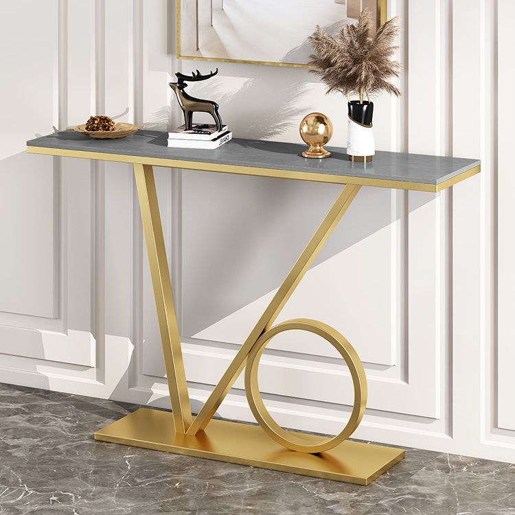 Scratch Resistant Console Table with Rectangle Stone Top and Pedestal Base