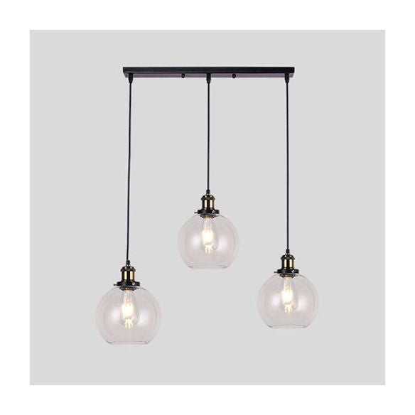 Ronda de 3 luces/granero/Inglimo múltiples lámparas colgantes de latón industrial kit de luz de colgante de vidrio transparente