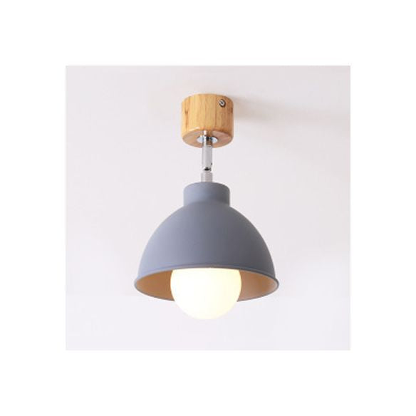 Macaron Style Dome Ceiling Light 1 Head Metal Rotatable Semi Flush Light in Grey/White for Bedroom