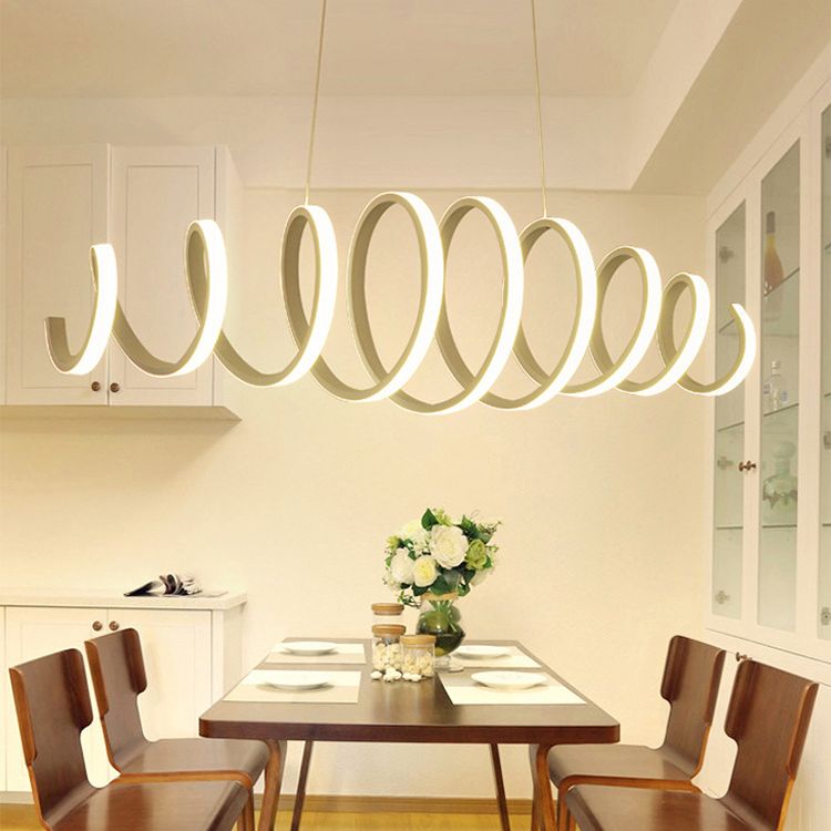 Acrylic White Linear LED Island Light in Modern Style Lacquered Iron Pendant Light for Dining Room