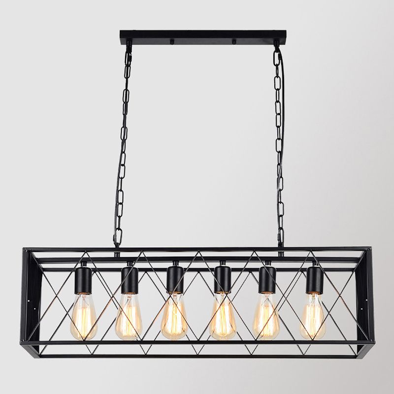 4 / 6 - Light Ceiling Pendant Iron Frame Industrial Rectangle Kitchen Island Fixture