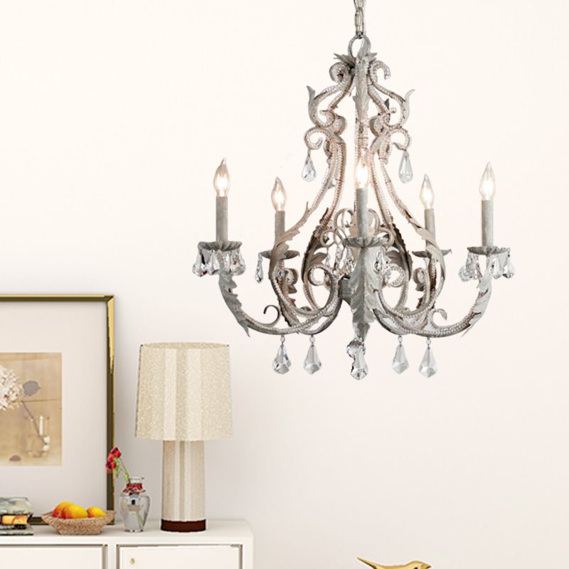 Grey/White Spur Chandelier Modern 5/6 Heads Crystal Ceiling Pendant Light for Living Room