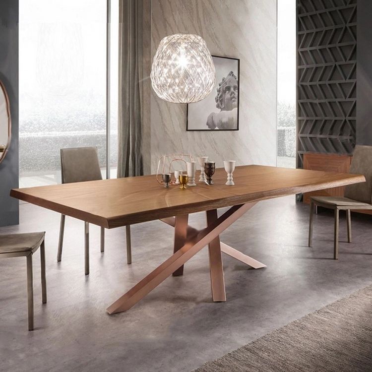 Rectangle 4 Legs Industrial Table Solid Wood Fixed Table for Restaurant