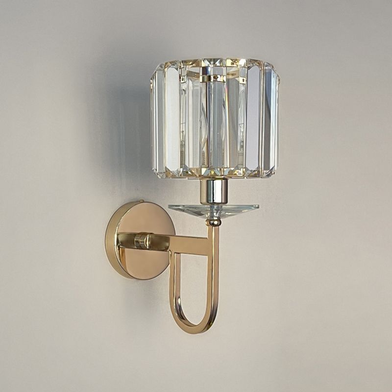 Gold Crystal Wall Sconce in Modern Luxury Style Wrought Iron Geometric Wall Lamp for Bedroom