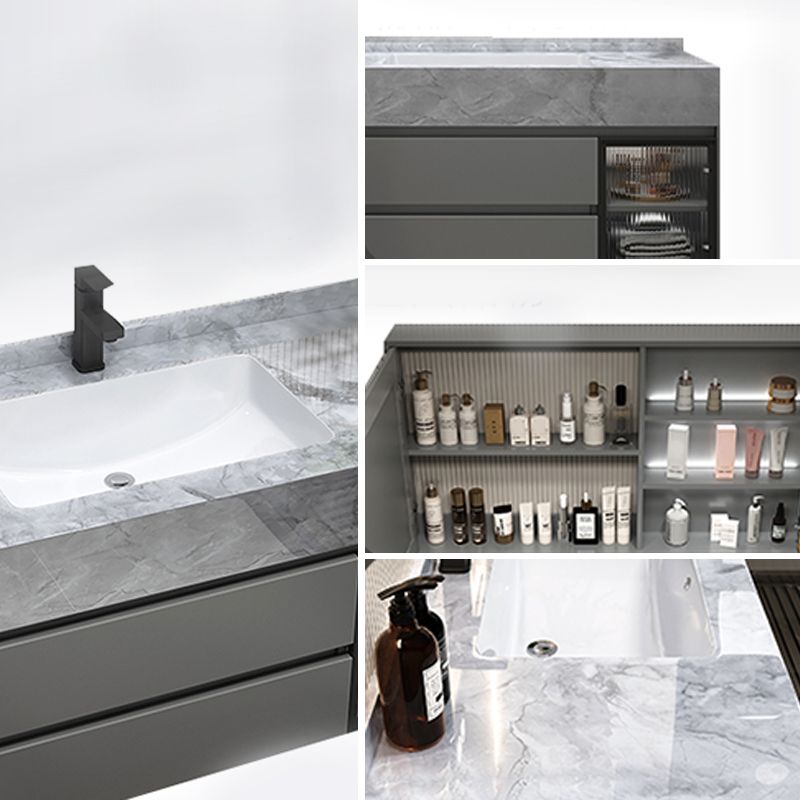 Modern Wall Mount Bath Vanity Gray Tone Vanity Cabinet with Mirror Cabinet