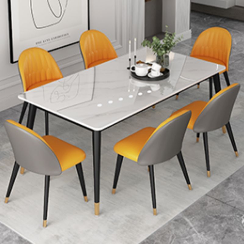 Modern 1/5/6/7 Pieces Dining Set Sintered Stone Dining Table Set with Leather Chairs
