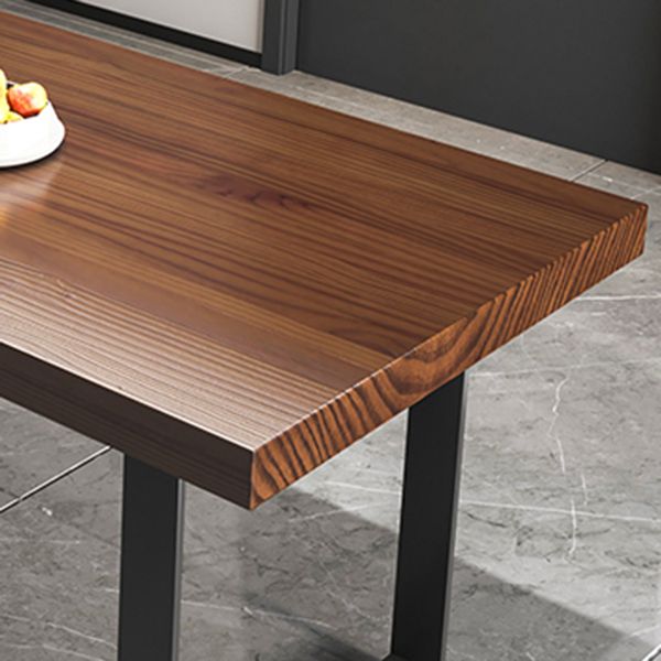 Industrial Rectangle Dining Table Solid Wood Top Dining Table with Double Pedestal Base
