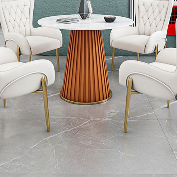 Glam Sintered Stone Dining Table Round Dinner Room Kitchen Table with Pedestal Base