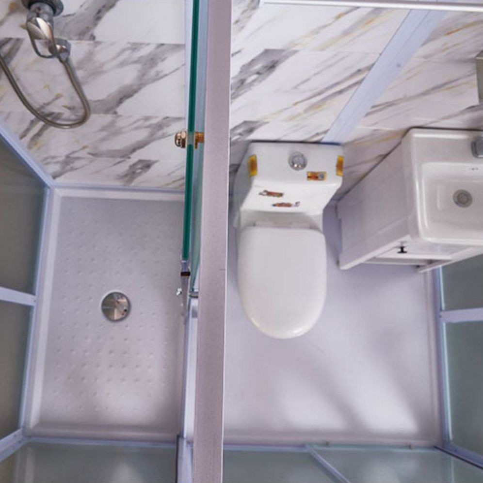 Framed White Shower Kit Corner Rectangle Frosted Shower Stall