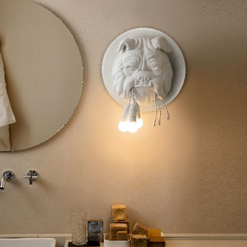 Bulldog Shaped Wall Light Fixture Nordic Resin 3 Heads Bathroom Sconce Lighting Fixture
