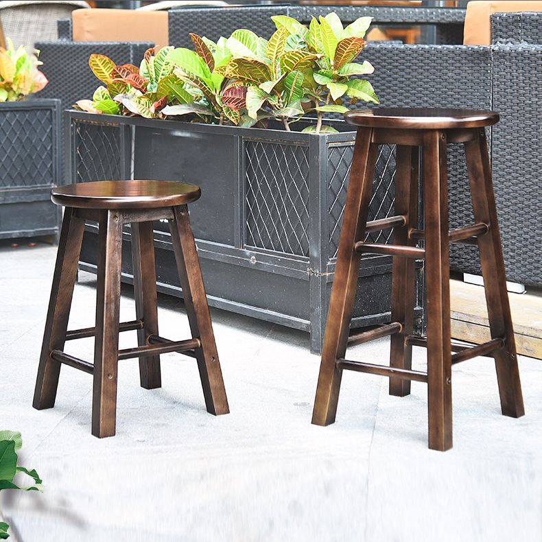 Modern Armless Backless Counter Stool Wood Cafe Bar Stool with Pedal and Wooden Seat