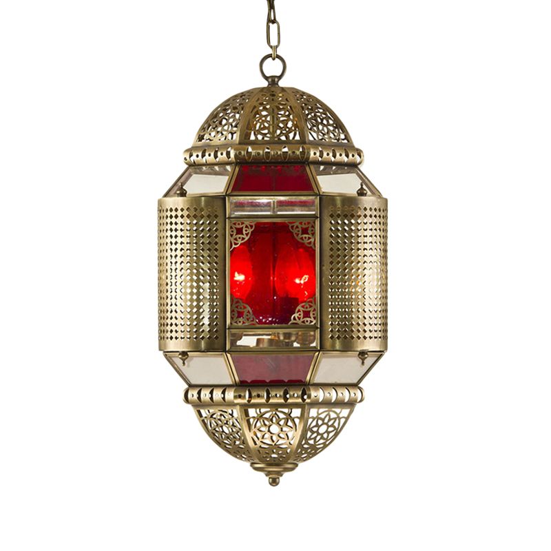 Brass Lantern Ceiling Pendant Southeast Asia Metal 3 Lights Restaurant Hanging Chandelier