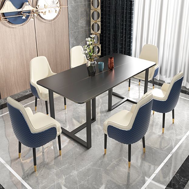 Glam Iron Dinette Set 1/2/5/7 Pieces Dining Table Set with Rectangle Sintered Stone Top