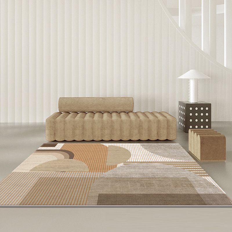 Brown Modern Rug Curve Polyester Rug Washable Rug for Living Room