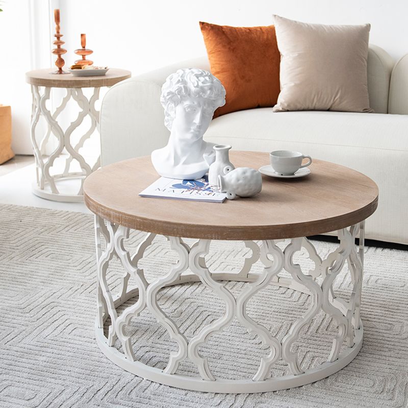 Rustic Style Antique Pedestal Coffee Table Round Wood Cocktail Table