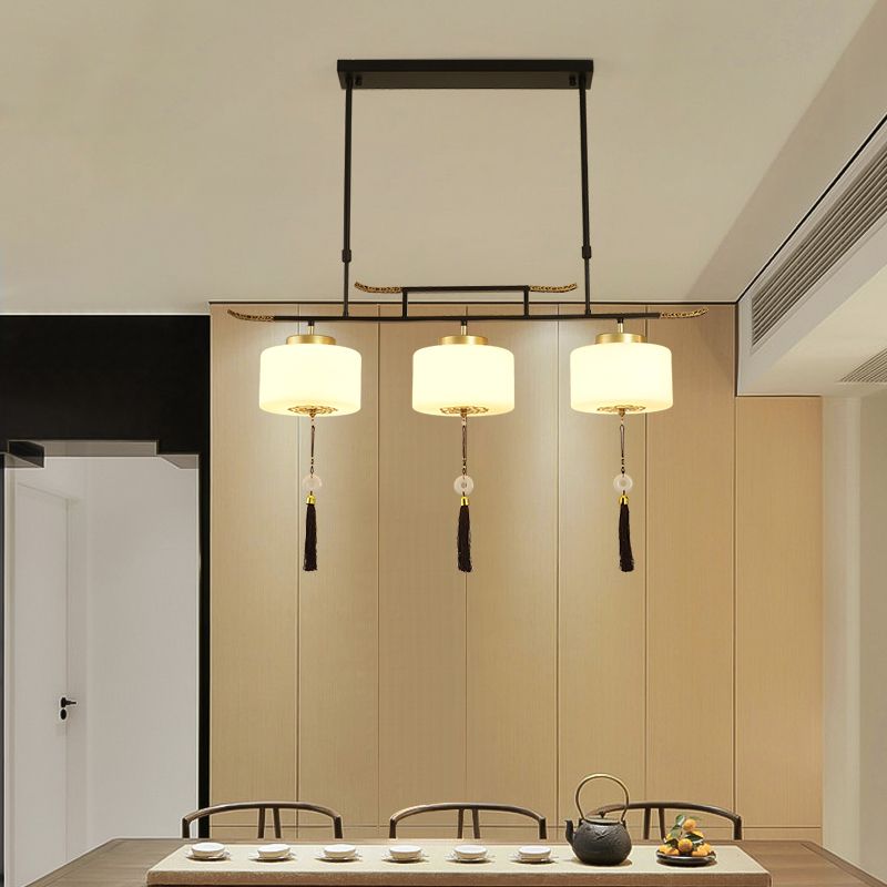 Modern Style Cylinder Shape Island Lights Metal 3 Light Island Lighting in Black