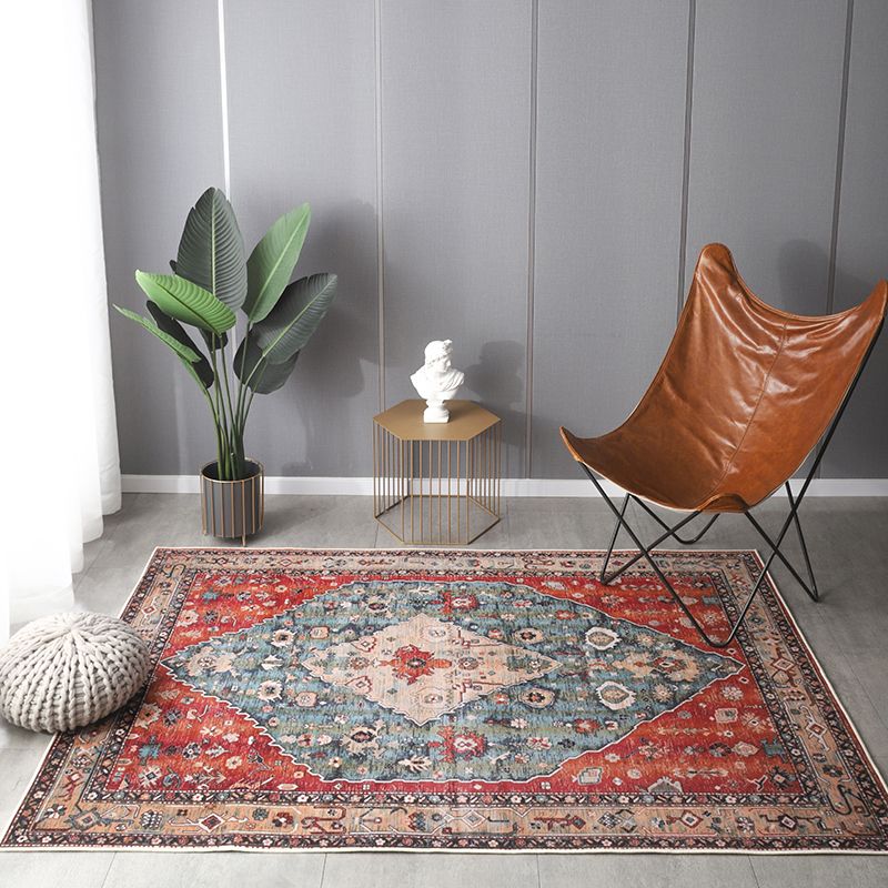 Elegant Red Tone Nostalgia Carpet Polyester Medallion Indoor Rug Stain Resistant Rug for Home Decor