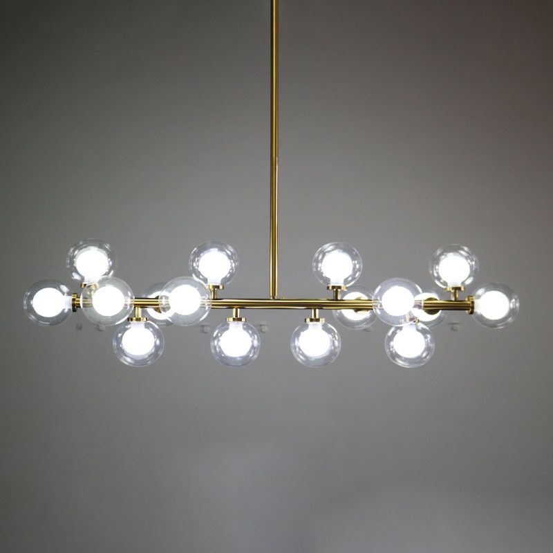 Clear and Frosted Glass Orb Island Lamp Contemporary 16 Heads Hanging Ceiling Light for Living Room