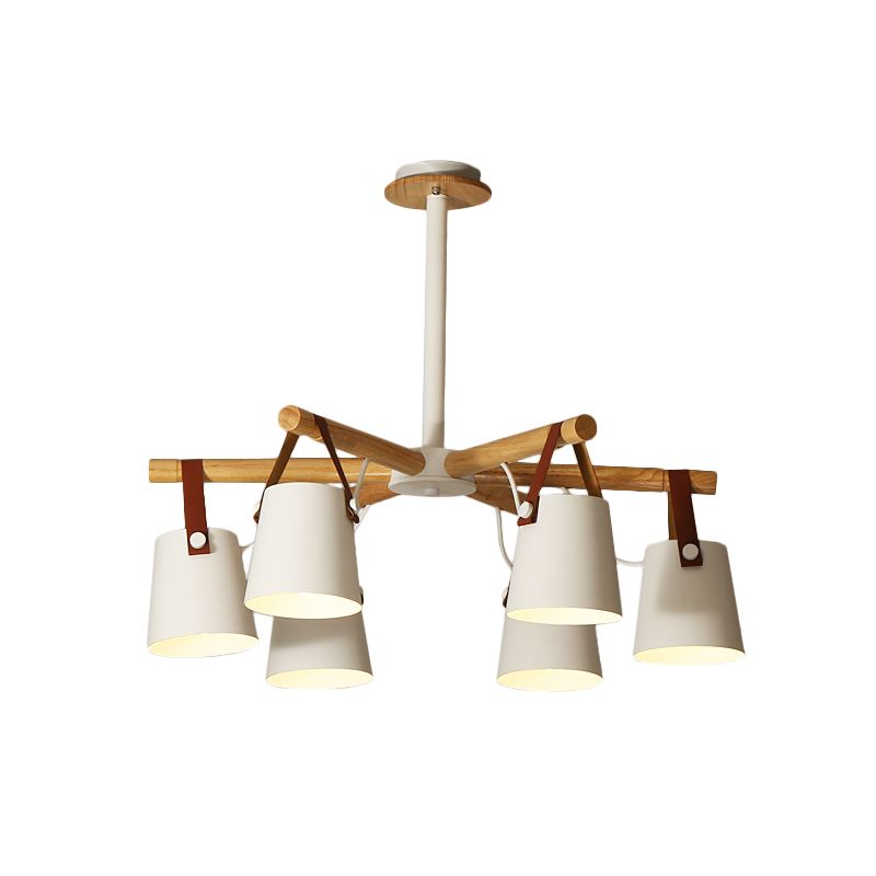 Baril salon lustre en métal 6 lumières suspendues à suspension à suspension radiale avec sangle en cuir