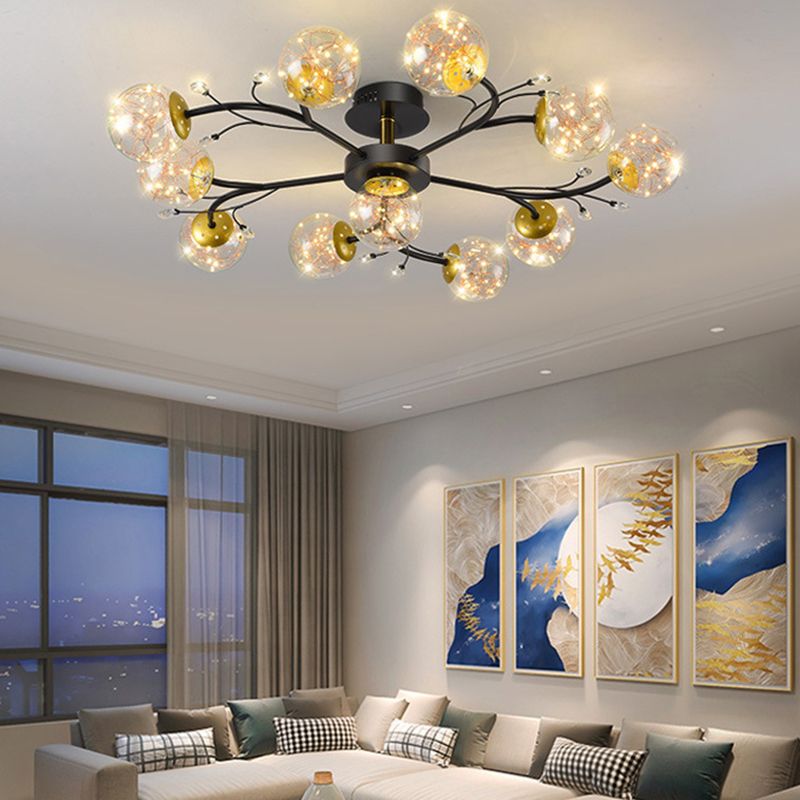 Forma de bola de vidrio al ras del techo de techo moderno múltiples luces de montaje al ras en negro