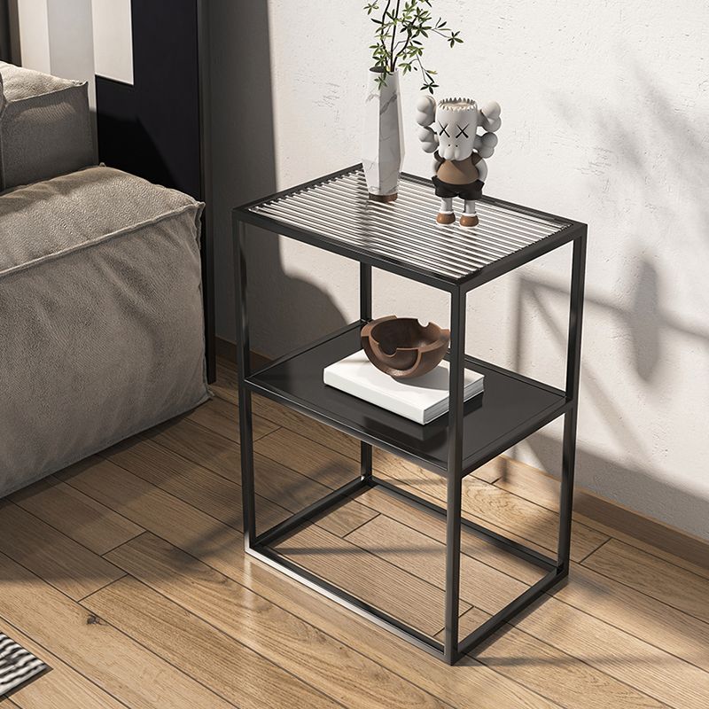 Frame End Slide Table Rectangular Double Tier Corner Table with Storage
