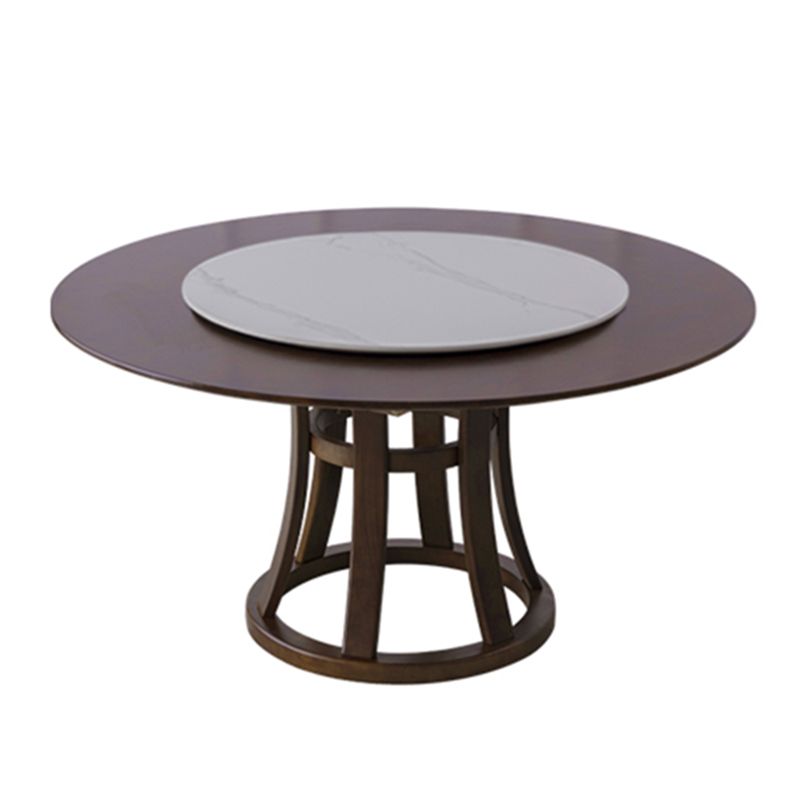Modern Style Solid Wood Dining Table Brown Round Table with Pedestal Base