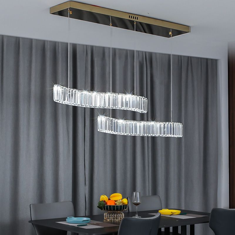 Simplicidad ondulada lámpara colgante restaurante de cristal prismático led isla light en latón en latón