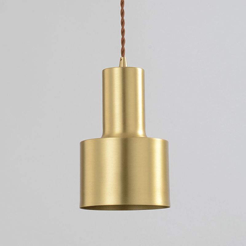 Gold Cylindroid Pendant Light in Modern Creative Style Copper Indoor Hanging Lamp