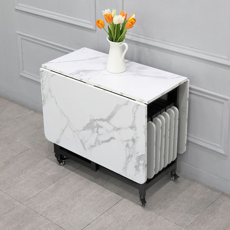 Modern Foldable Dining Table Rectangle Glass Tabletop with Metal Trestle Base