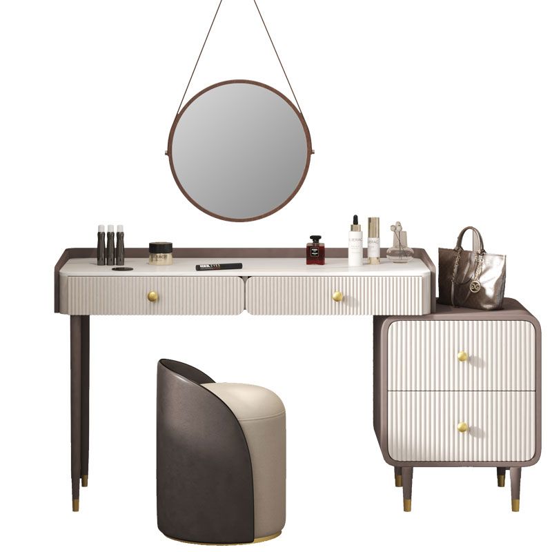 Stone Top Vanity Table 2/4 Storage Drawers Dressing Table with Mirror & Padded Stool