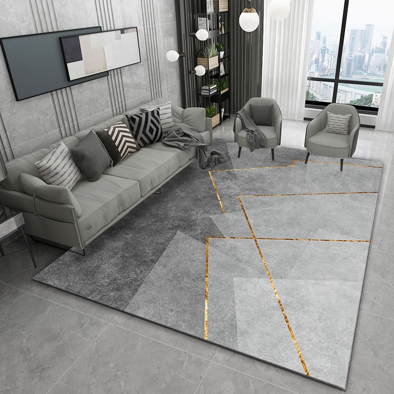 Trendy Geometry Print Indoor Rug Polyester Carpet Non-Slip Backing Area Rug for Home Decoration