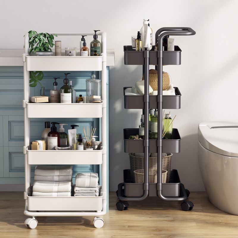 Modern Metal Frame Etagere Bookshelf White and Black Bookcase with Caster Wheels