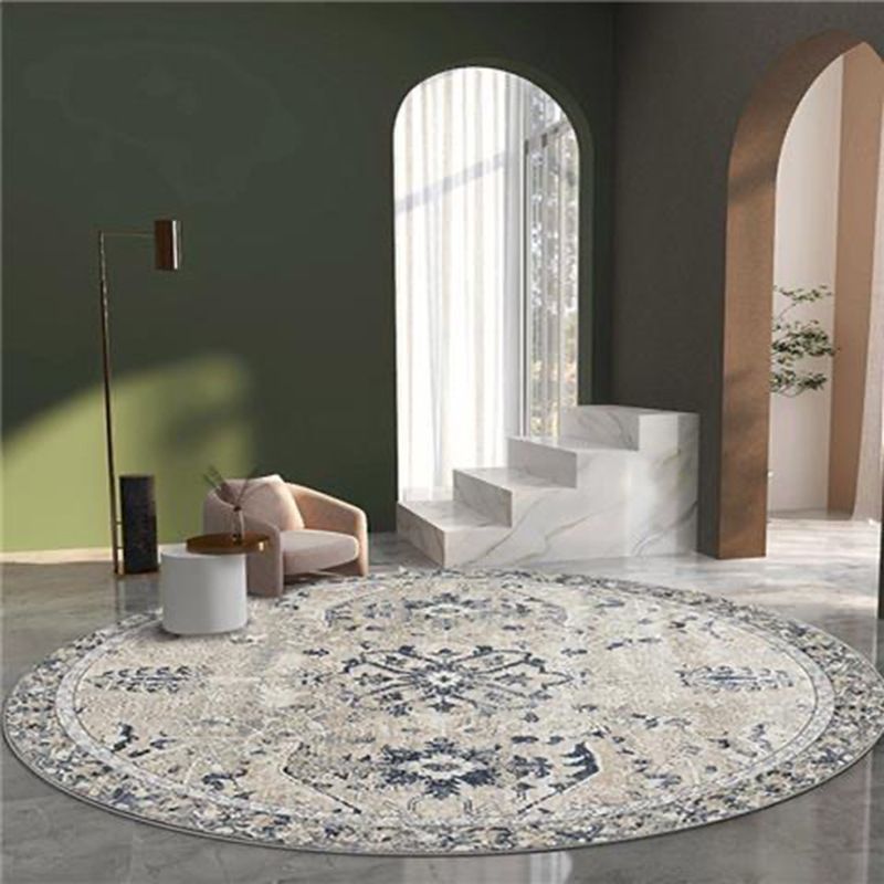 Round Medallion Print Rug Retro Polyester Carpet Stain Resistant Area Rug for Living Room