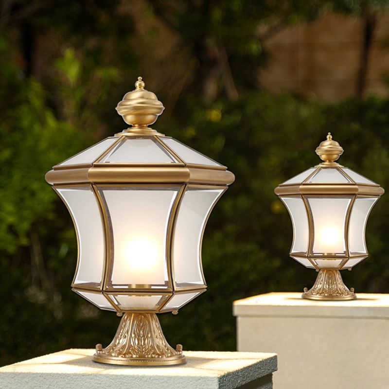 Modern Simple Copper Outdoor Light Lantern Shape Waterproof Pillar Lamp for Outdoor