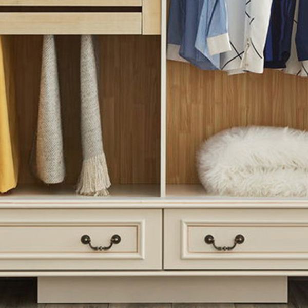 White Wood Freestanding Wardrobe Modern Wardrobe with Solid Wood Legs