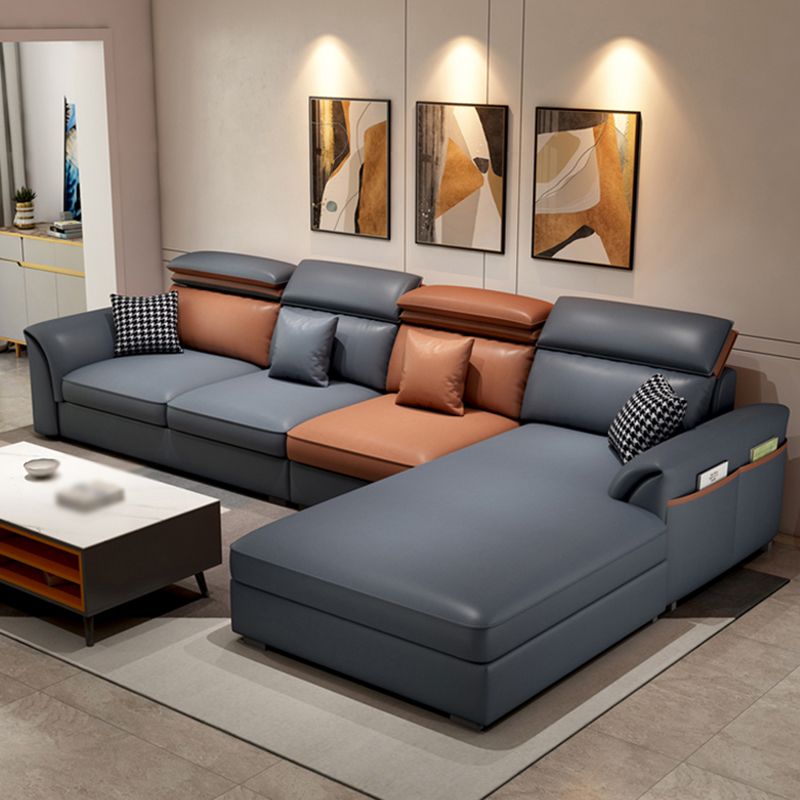 Faux Leather High Back Pillow Top Arm Sectional with Storage and Chaise
