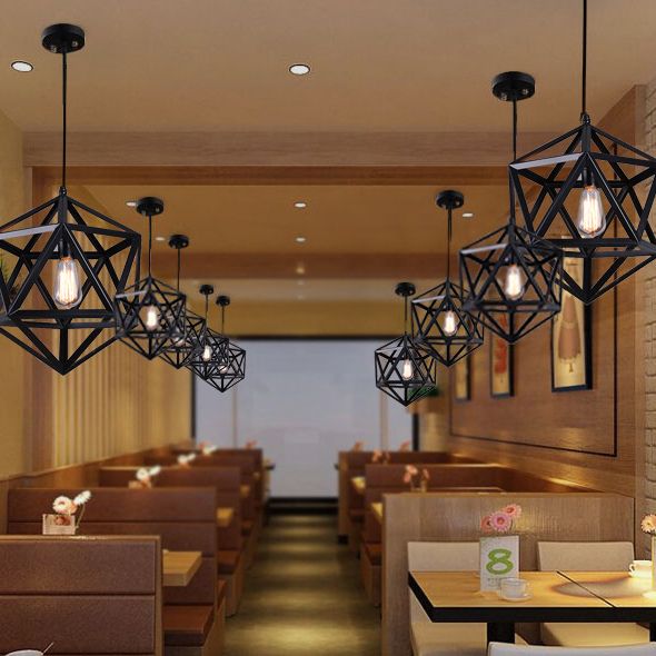 Lampada in metallo geometrico Lampada Vintage Style Restaurant Appedful Biling Light in Black