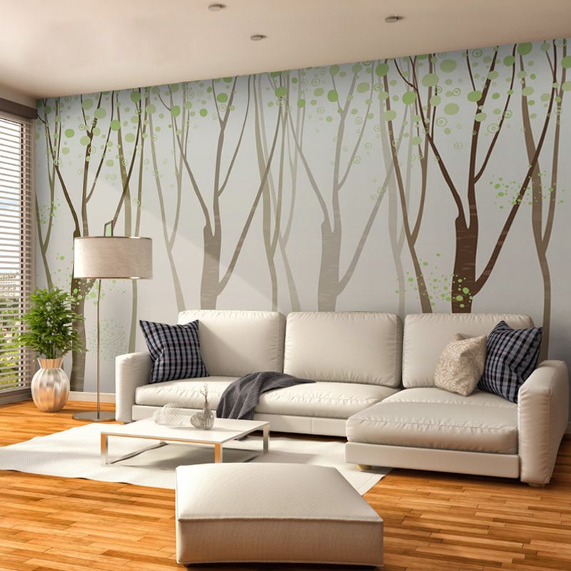 Whole Misty Forest Wall Covering for Office Fantasy Leaf Mural Wallpaper in Brown, Stain-Resistant