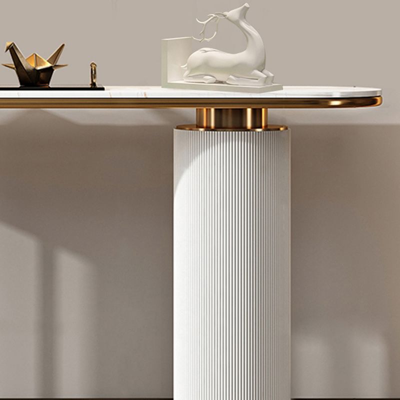 Glam Oval Console Table Stone White Console Sofa Table for Hall