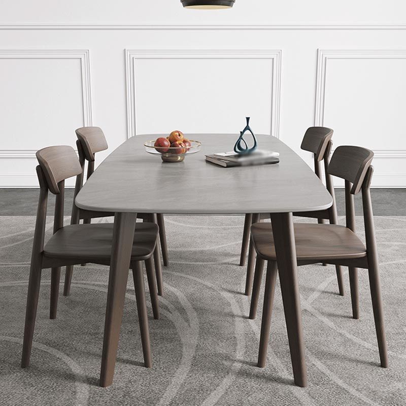 Modern Style Dining Table Sintered Stone Table with Wooden Base