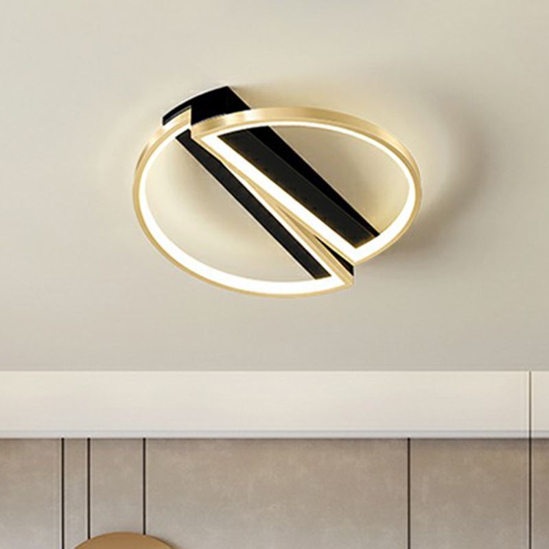 Geometrical Flush Ceiling Light Fixture Simplicity Acrylic Bedroom Flushmount in Black-Gold