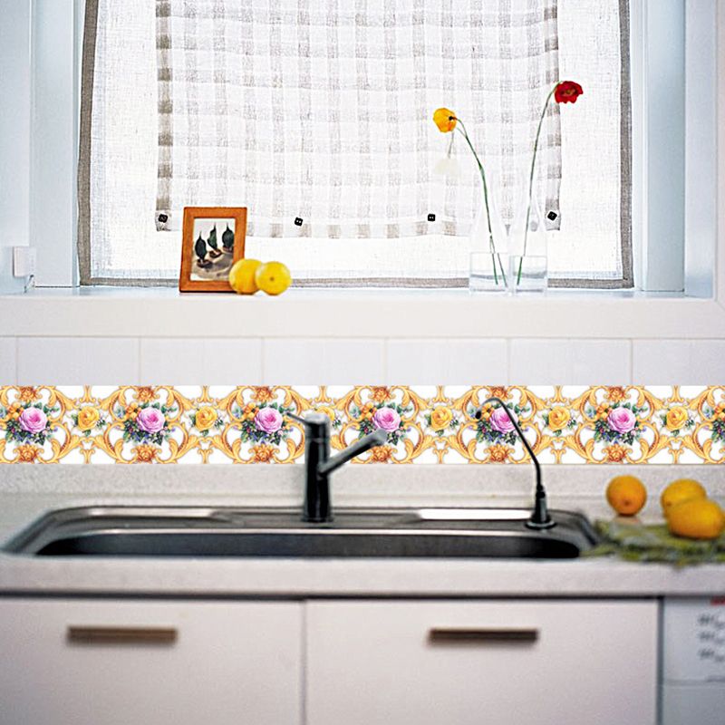 2 Pieces Farmhouse Rose Wallpaper for Kitchen 21.5-sq ft Adhesive Wall Covering in Yellow