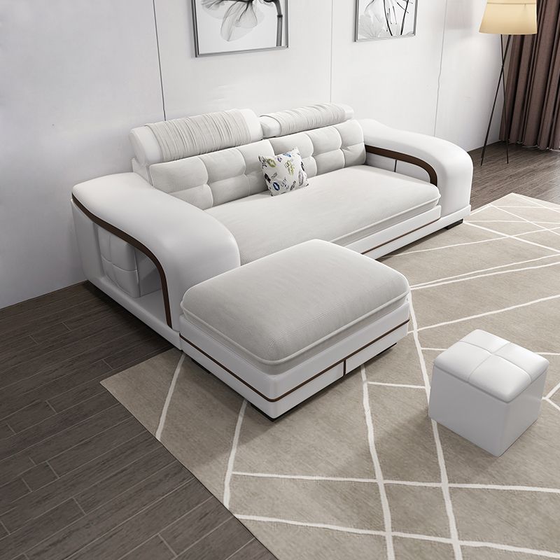 Velvet and Faux Leather Sloped Arms Modular Sectionals Sofa for Living Room